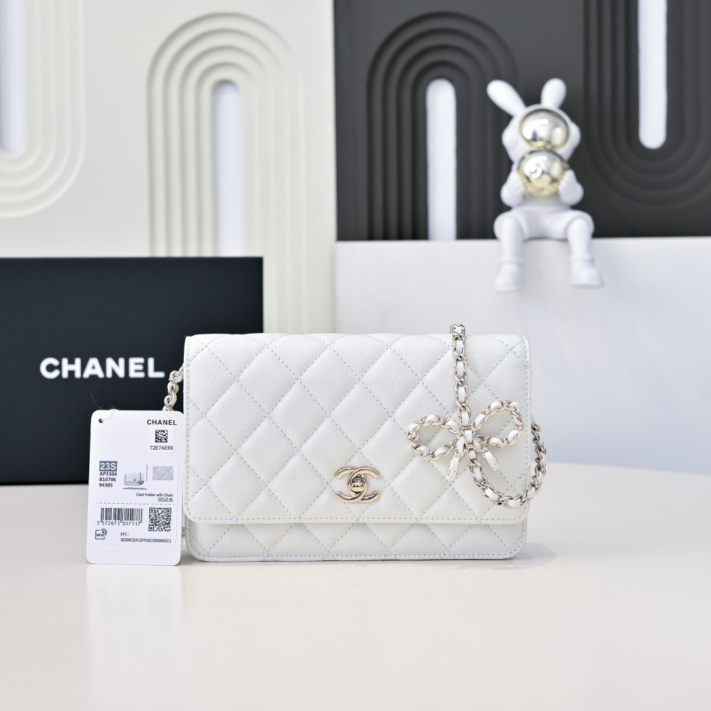 CHANEL高仿WOC蝴蝶結鏈條包 白色女士迷你菱格小香風百搭氣質款｜歐美奢侈品精品推薦