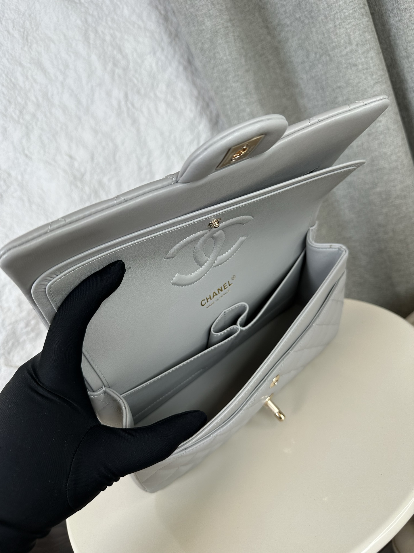 CHANEL高仿經典口蓋包30cm 灰色女士菱格鏈條包高級氣質通勤必備款｜歐美奢侈品精品推薦