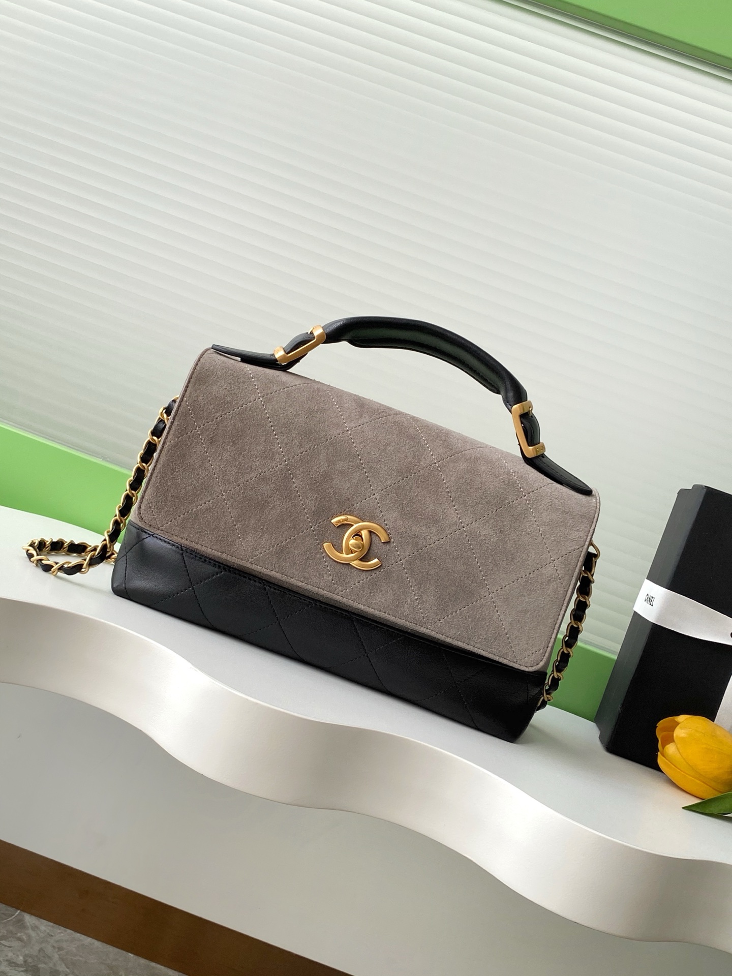 CHANEL 一比一 拼色手提口蓋包 灰黑撞色設計｜歐美奢侈品精品推薦