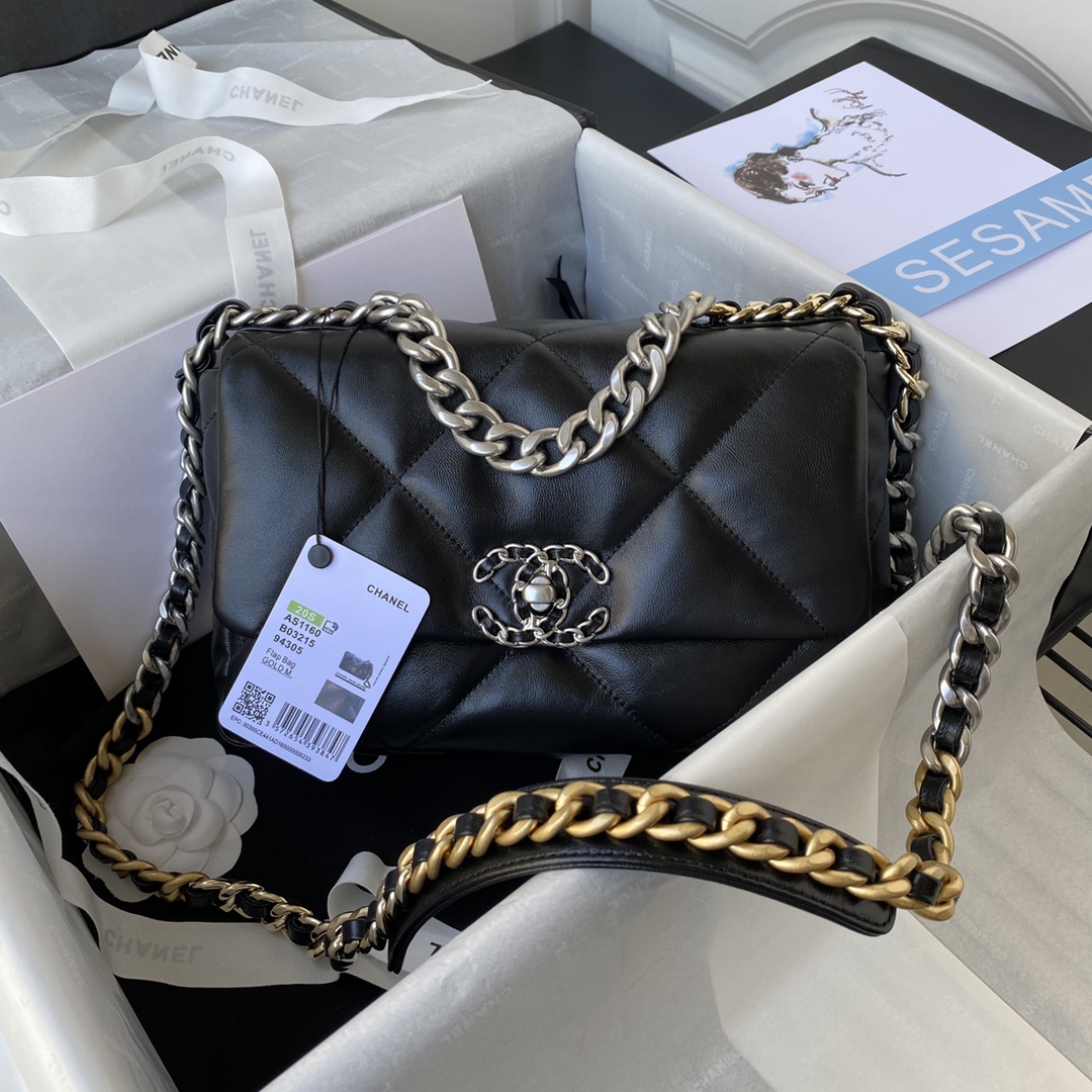 CHANEL 高仿 19 系列黑色口蓋包 金銀鏈條設計｜歐美奢侈品精品推薦