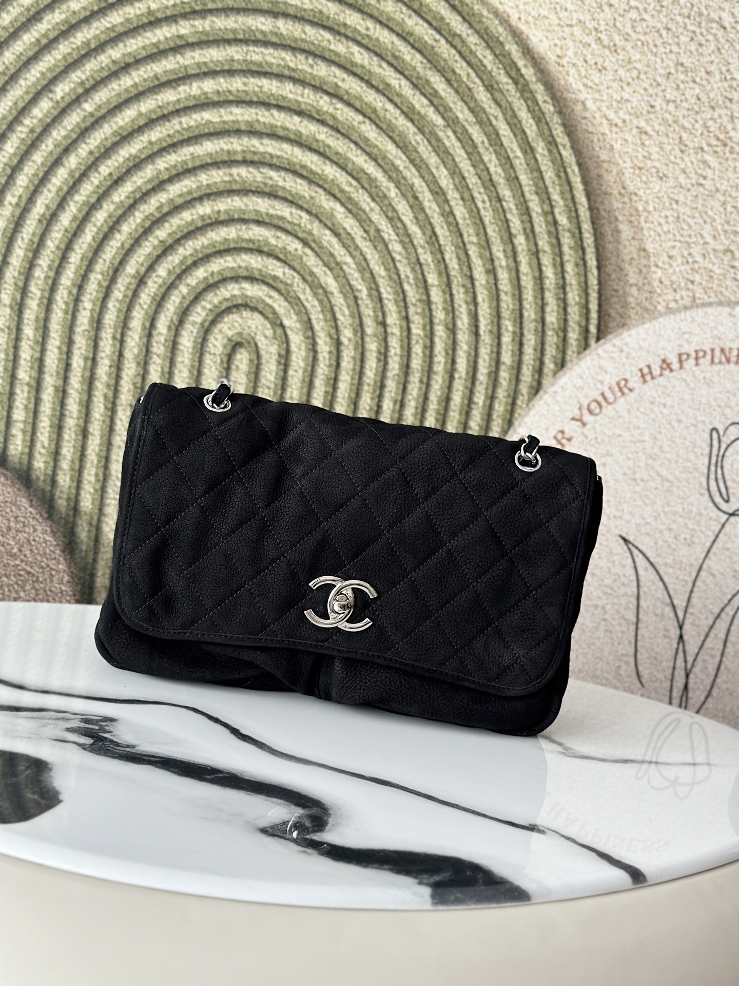 CHANEL 高仿麂皮菱格鏈條包 經典黑色大翻蓋肩背包｜歐美奢侈品精品推薦