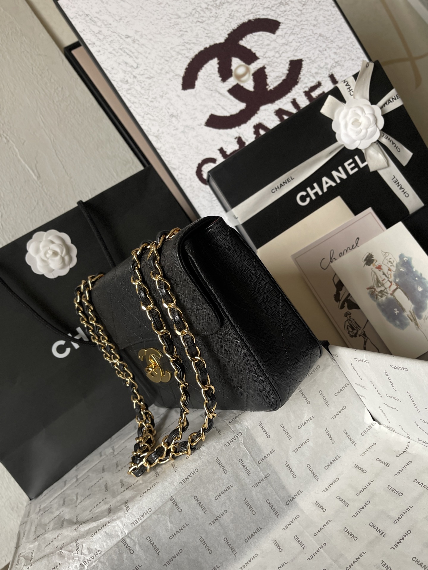 CHANEL 高仿復古金扣菱格鏈條包 黑色翻蓋通勤手袋｜歐美奢侈品精品推薦