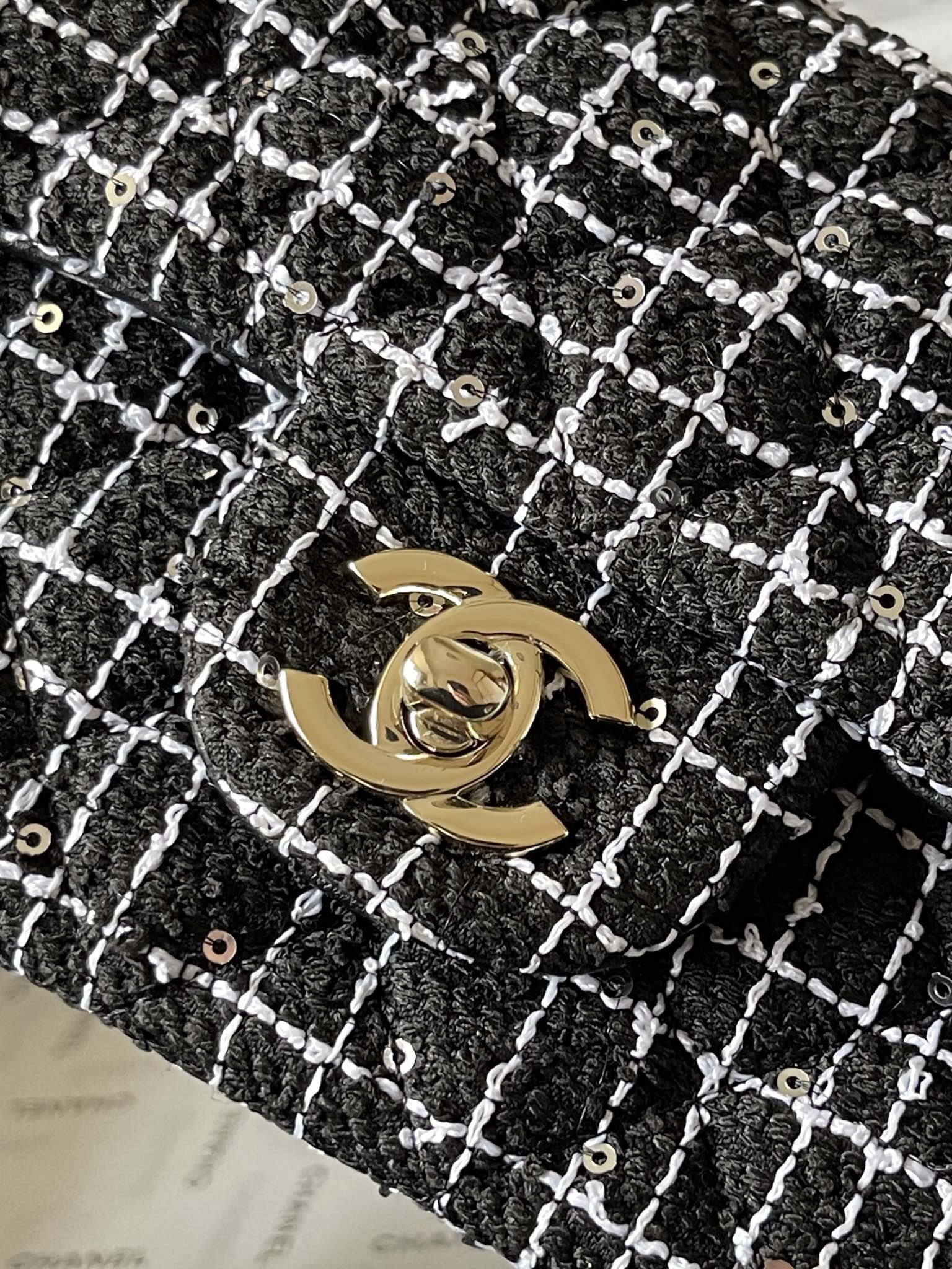 Chanel 高仿黑白格紋花呢手提鏈條包｜歐美奢侈品精品推薦