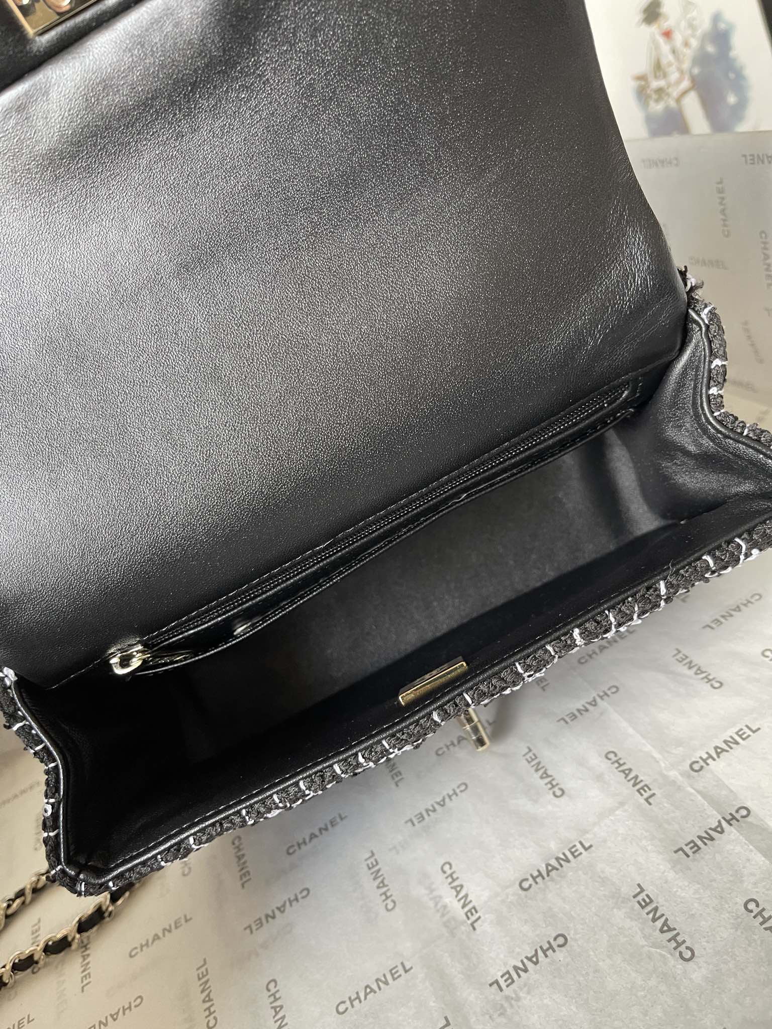 Chanel 高仿黑白格紋花呢手提鏈條包｜歐美奢侈品精品推薦