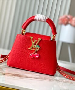 LV原單M13250Capucines紅色櫻桃女款手提包俏麗奢華設計