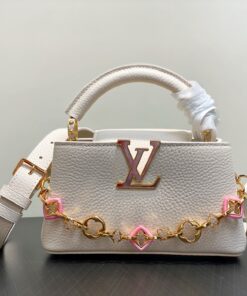 LV精品仿製M14393 Capucines白色女款鏈條手提包優雅時尚設計