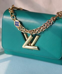 LV高仿Twist 59403綠松石藍Epi壓紋鏈條肩背包時尚亮眼款