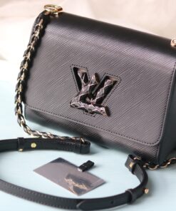 LV一比一Twist 23267黑色Epi皮革幾何紋LV扣鏈條包典雅個性款