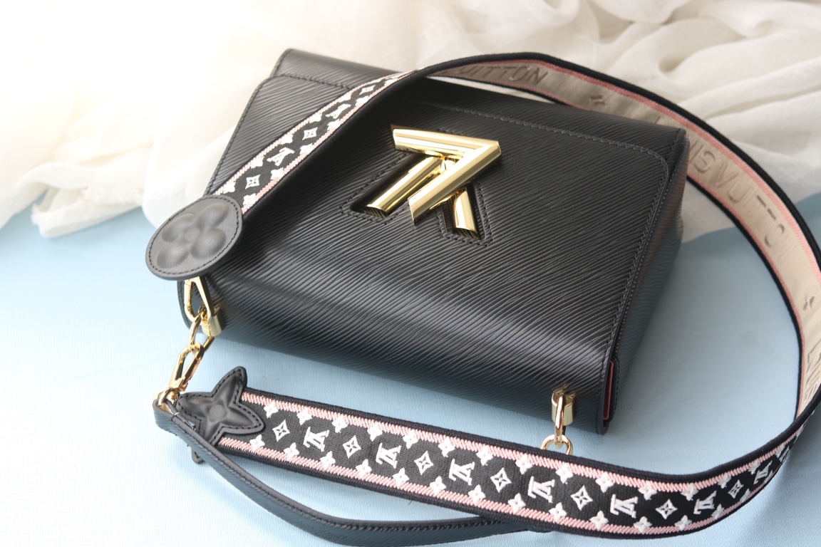 LV高仿Twist 57063黑色Epi皮革寬肩帶粉黑拼色包｜歐美奢侈品精品推薦