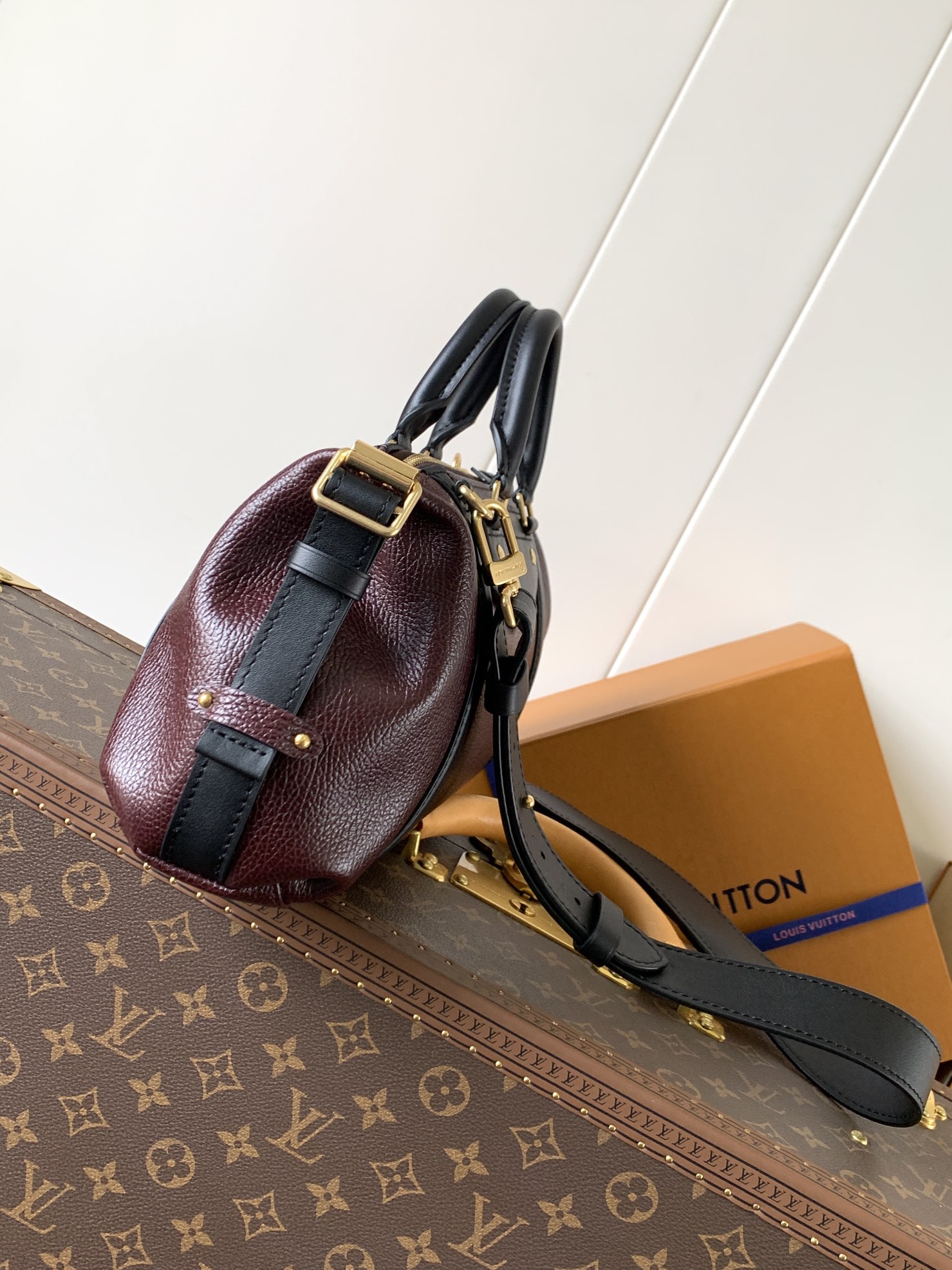 LV A貨 酒紅拼色波士頓包 復古典雅 日常百搭｜歐美奢侈品精品推薦