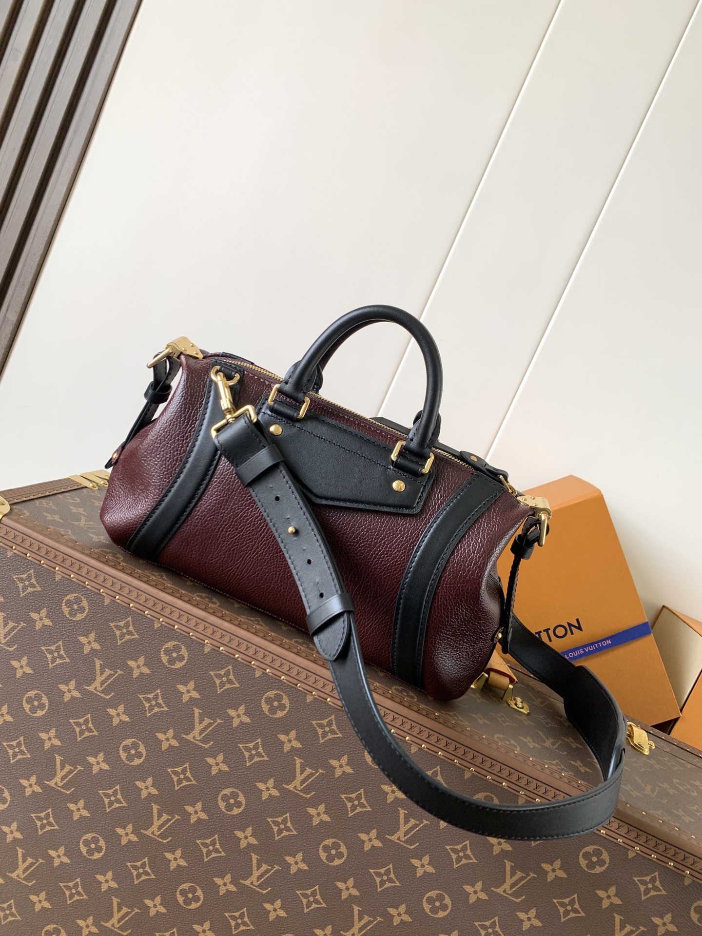 LV A貨 酒紅拼色波士頓包 復古典雅 日常百搭｜歐美奢侈品精品推薦