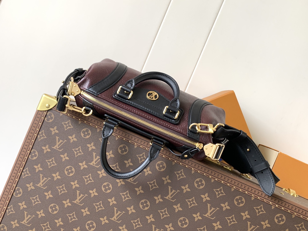 LV A貨 酒紅拼色波士頓包 復古典雅 日常百搭｜歐美奢侈品精品推薦
