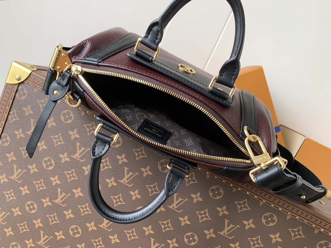 LV A貨 酒紅拼色波士頓包 復古典雅 日常百搭｜歐美奢侈品精品推薦