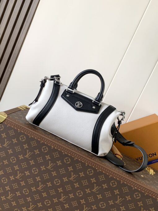 LV 精品仿製 黑白拼色波士頓包 時尚通勤 百搭款式