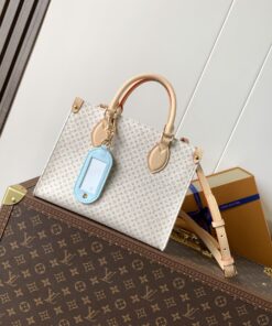 LV 原單 白底粉花紋托特包 附藍色吊飾 清新百搭