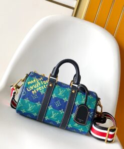 LV A貨 綠藍撞色波士頓包 條紋肩帶 年輕百搭