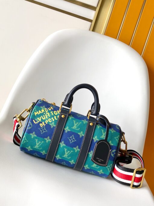 LV A貨 綠藍撞色波士頓包 條紋肩帶 年輕百搭
