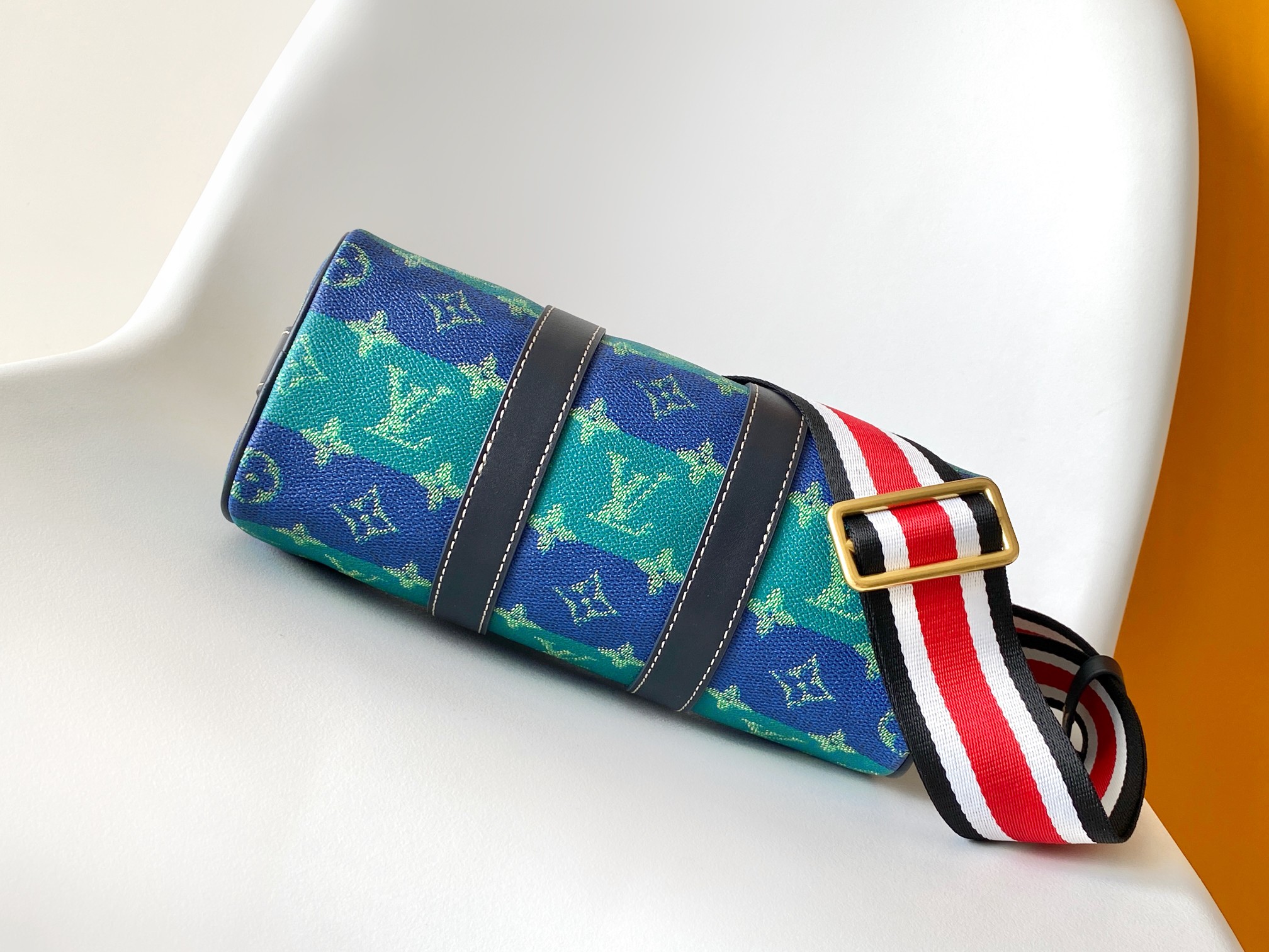 LV A貨 綠藍撞色波士頓包 條紋肩帶 年輕百搭｜歐美奢侈品精品推薦