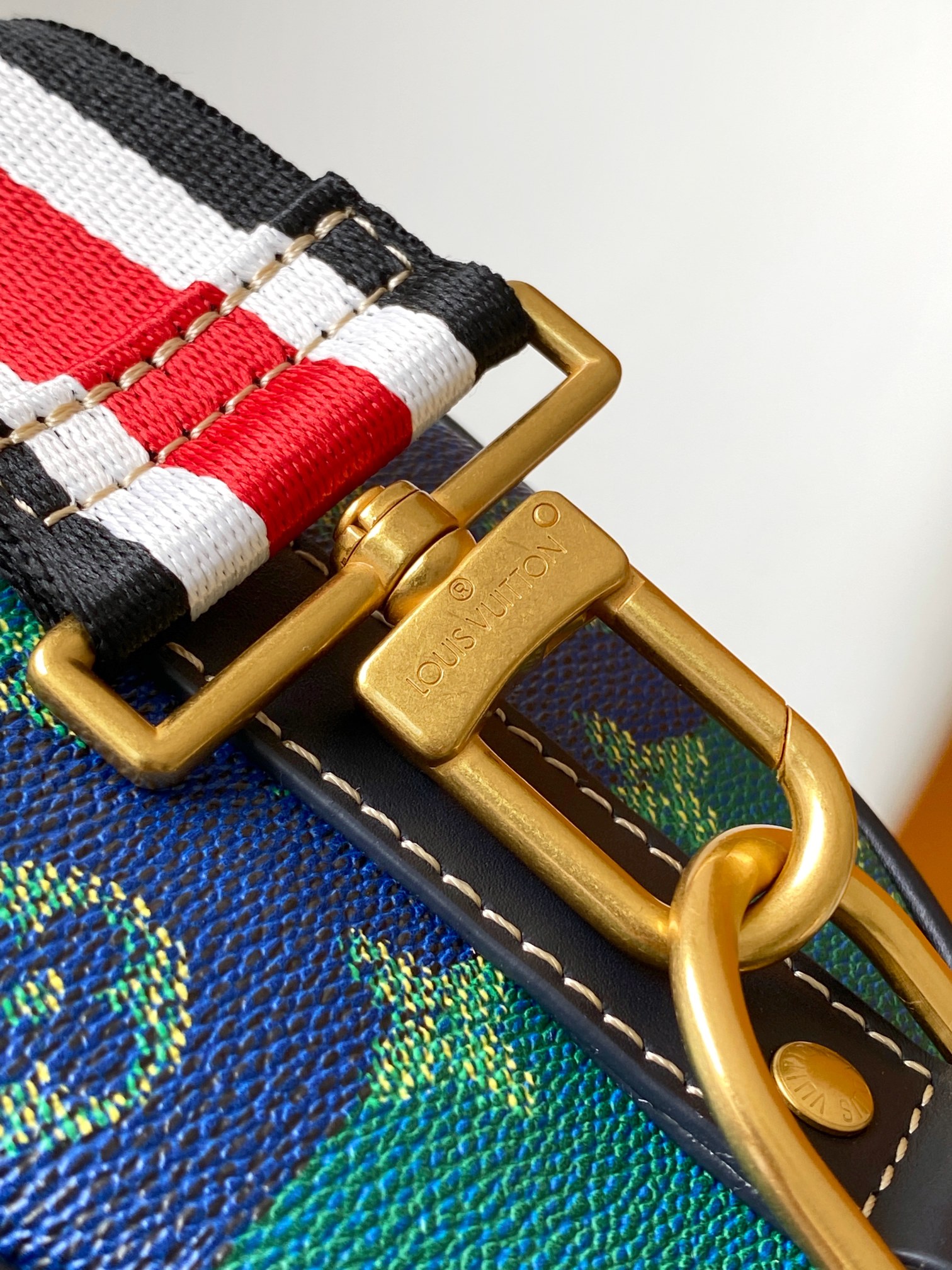 LV A貨 綠藍撞色波士頓包 條紋肩帶 年輕百搭｜歐美奢侈品精品推薦