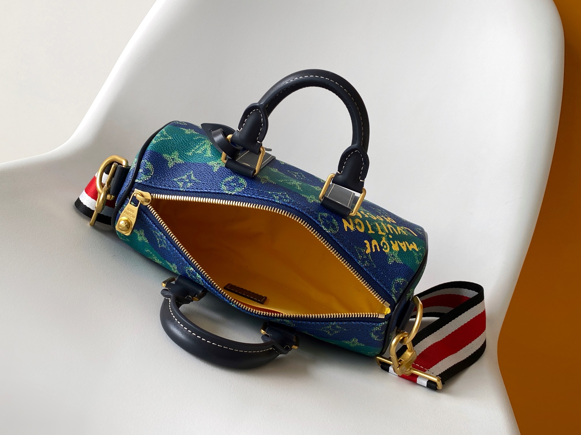 LV A貨 綠藍撞色波士頓包 條紋肩帶 年輕百搭｜歐美奢侈品精品推薦