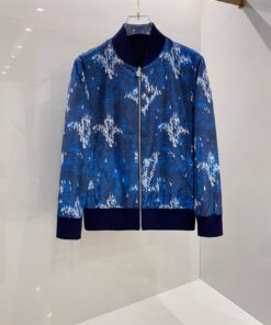 LV高仿男士藍色印花夾克潮流棒球領設計外套