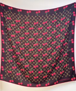 LV 高仿女士絲巾櫻桃印花深咖啡Monogram時尚方巾