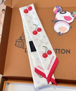 LV 高仿Twilly絲巾白底櫻桃印花百搭小方巾