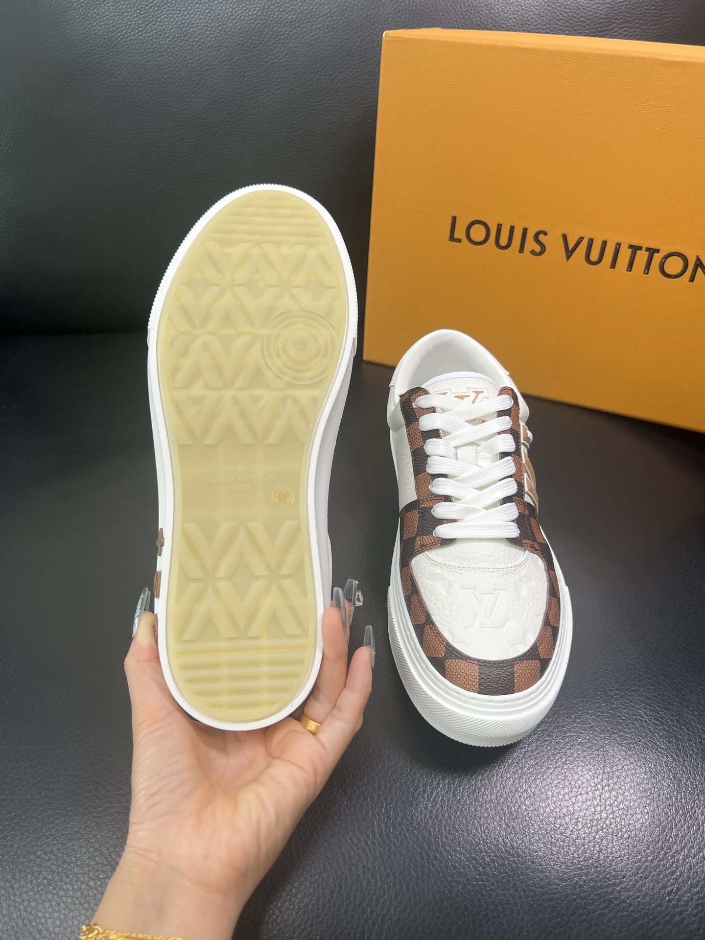 LV 高仿休閒鞋 Damier 格紋拼接白牛皮 男士運動板鞋｜歐美奢侈品精品推薦