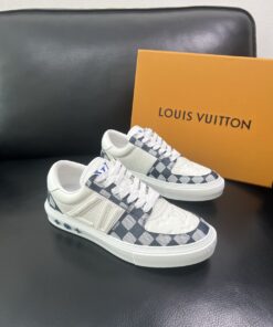 LV 高仿休閒鞋 Damier 藍白格紋 男士時尚板鞋