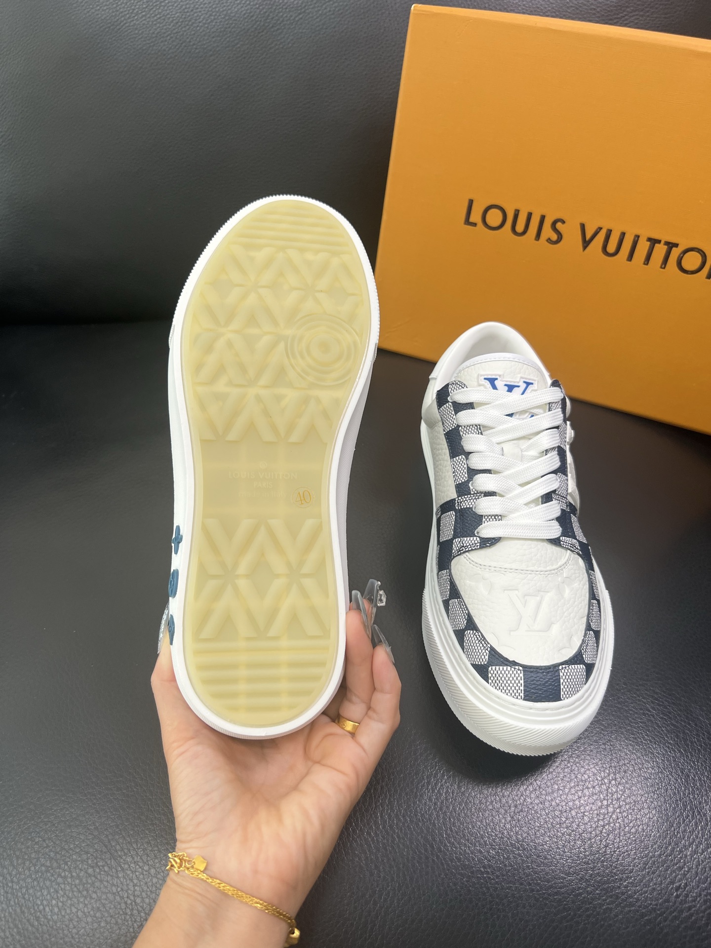 LV 高仿休閒鞋 Damier 藍白格紋 男士時尚板鞋｜歐美奢侈品精品推薦