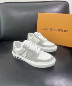 LV 精品仿製休閒鞋 灰白拼接 男士低筒運動板鞋