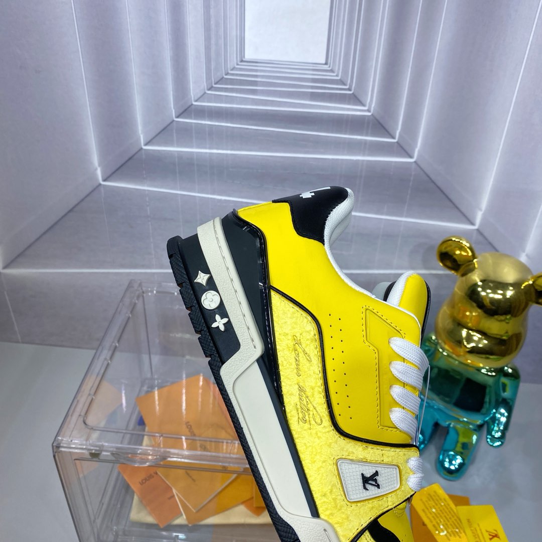 LV 精品仿製男士運動鞋亮黃黑拼色潮流設計｜歐美奢侈品精品推薦