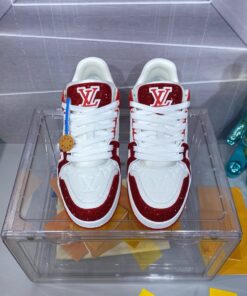 LV A貨男士運動鞋紅白拼色閃亮材質潮流百搭款