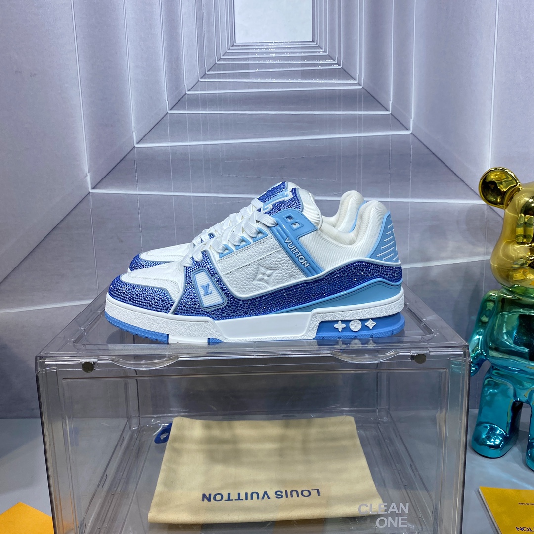 LV 精品仿製男士運動鞋白藍蛇紋拼接時尚潮流鞋款｜歐美奢侈品精品推薦