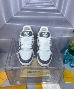 LV 原單男士運動鞋白黑灰蛇紋拼接街頭潮流款