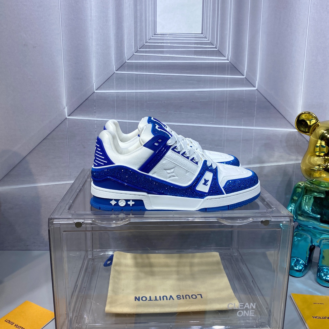 LV 一比一 Trainer 藍白運動鞋閃鑽潮流款｜歐美奢侈品精品推薦