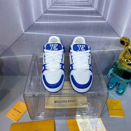 LV 一比一 Trainer 藍白運動鞋閃鑽潮流款