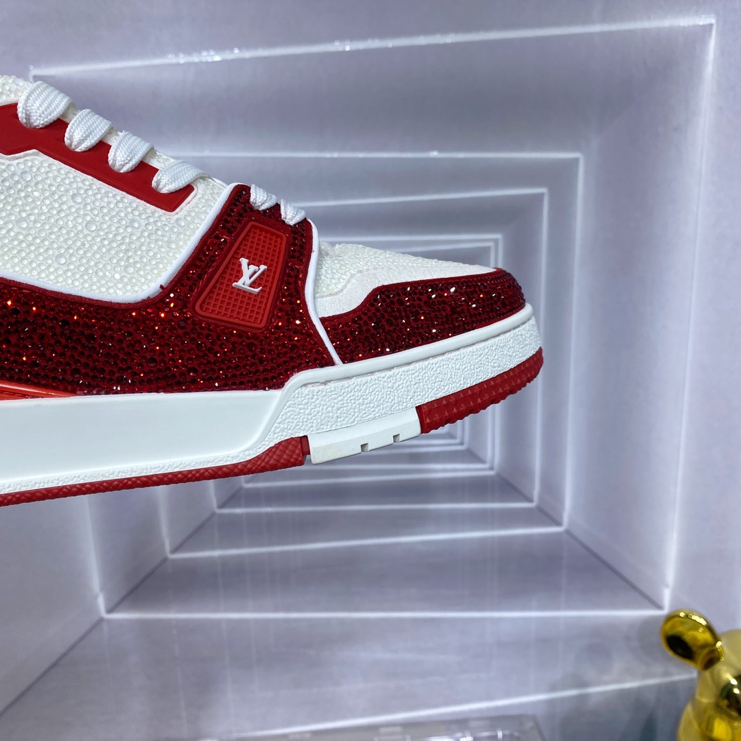LV 精品仿製 Trainer 紅白運動鞋鑽飾時尚款｜歐美奢侈品精品推薦