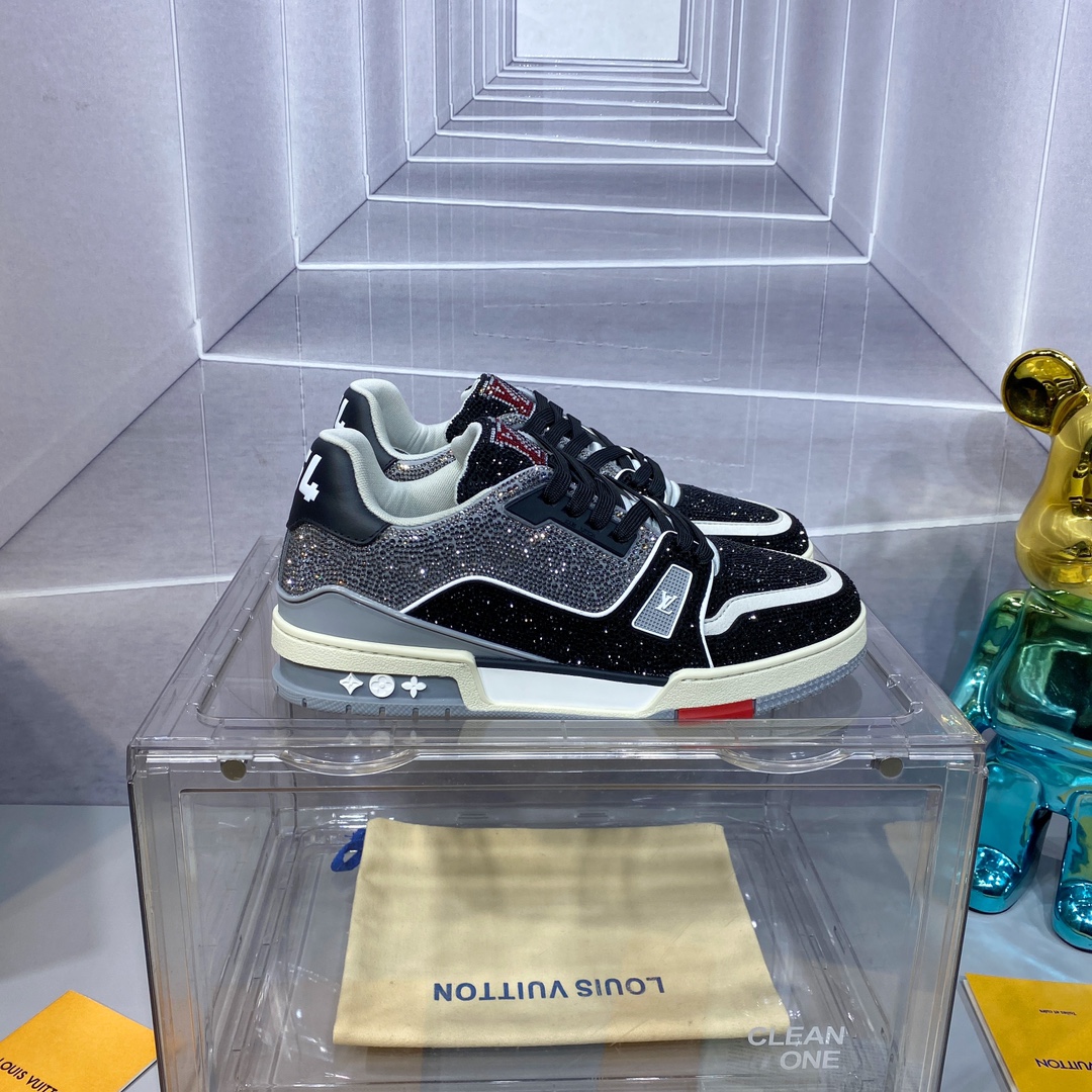 LV 一比一 Trainer 黑鑽運動鞋紅標點綴百搭款｜歐美奢侈品精品推薦