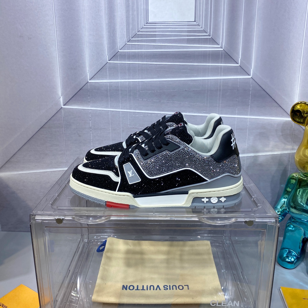 LV 一比一 Trainer 黑鑽運動鞋紅標點綴百搭款｜歐美奢侈品精品推薦