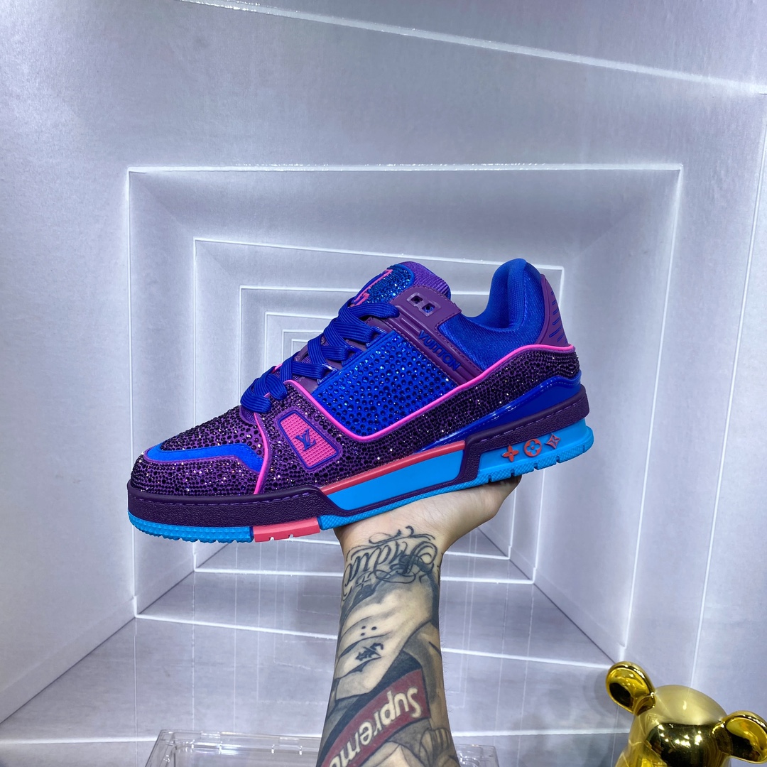 LV A貨 Trainer 紫藍粉撞色運動鞋潮流設計｜歐美奢侈品精品推薦