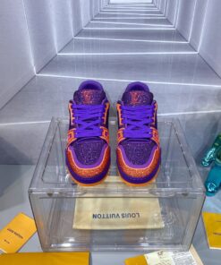 LV 精品仿製 Trainer 紫橙撞色水鑽運動鞋
