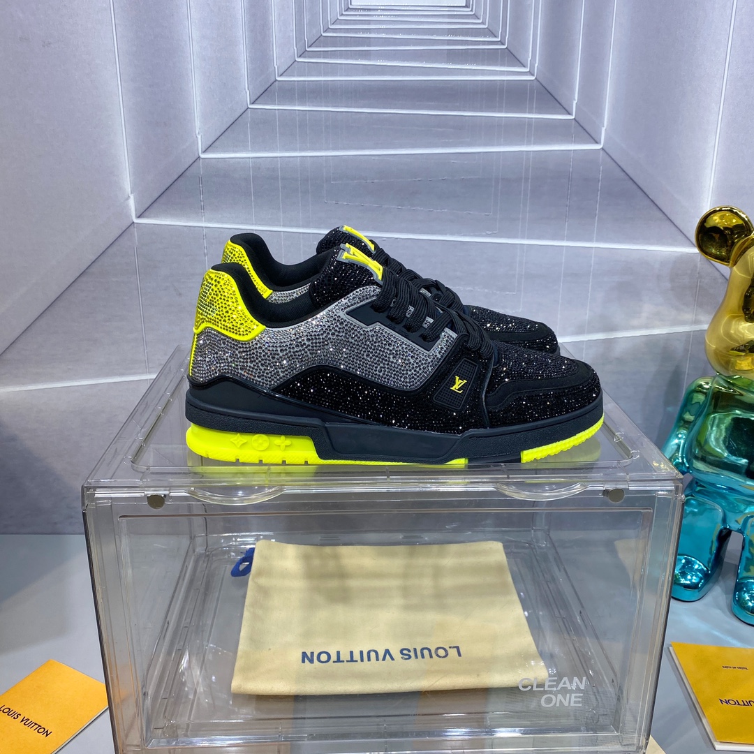 LV 高仿 Trainer 黑黃撞色滿鑽運動鞋｜歐美奢侈品精品推薦