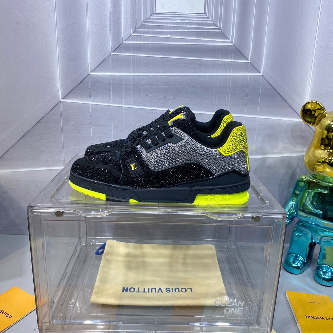 LV 高仿 Trainer 黑黃撞色滿鑽運動鞋｜歐美奢侈品精品推薦