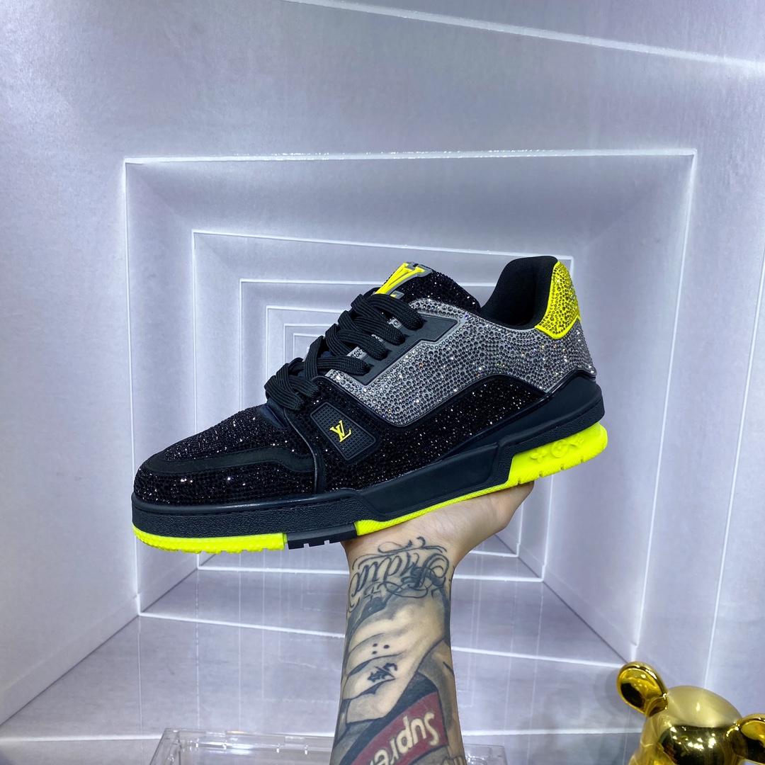 LV 高仿 Trainer 黑黃撞色滿鑽運動鞋｜歐美奢侈品精品推薦