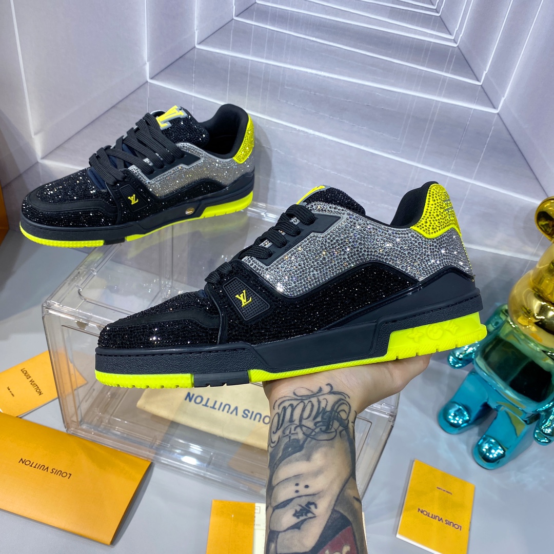 LV 高仿 Trainer 黑黃撞色滿鑽運動鞋｜歐美奢侈品精品推薦