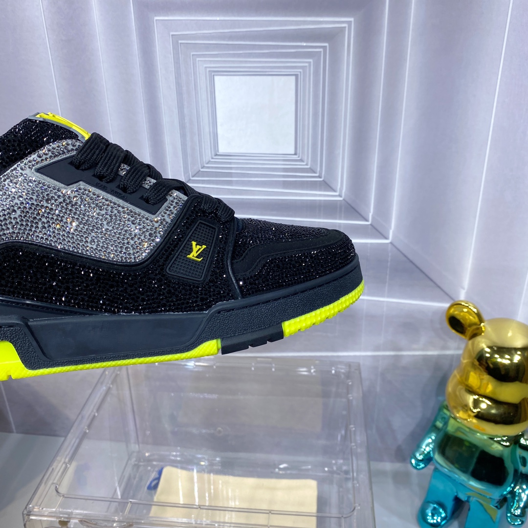 LV 高仿 Trainer 黑黃撞色滿鑽運動鞋｜歐美奢侈品精品推薦