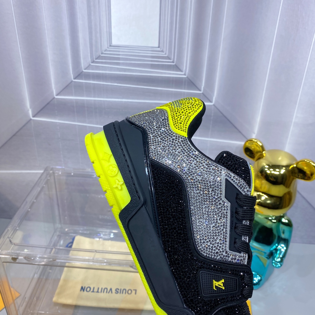 LV 高仿 Trainer 黑黃撞色滿鑽運動鞋｜歐美奢侈品精品推薦