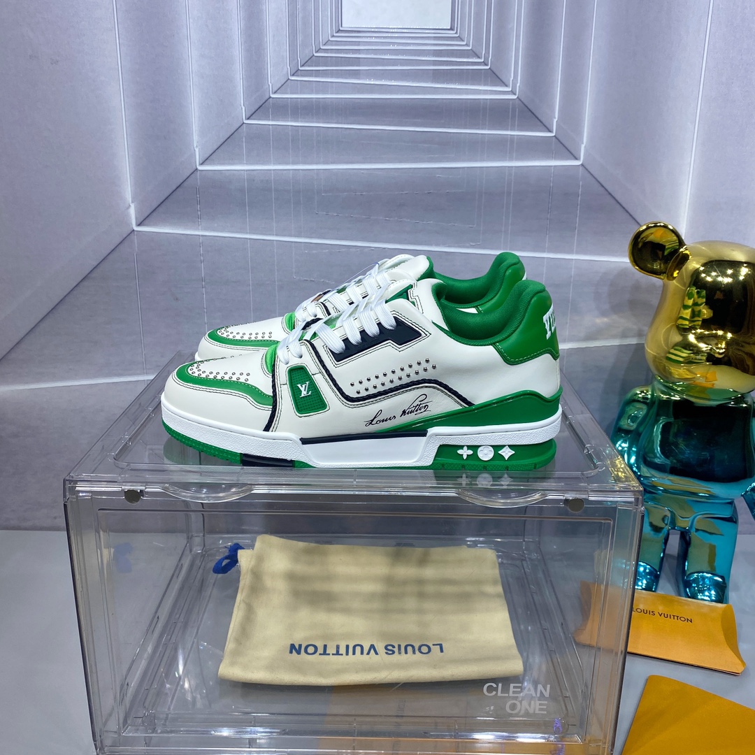 LV 原單 Trainer 綠白配色運動鞋｜歐美奢侈品精品推薦