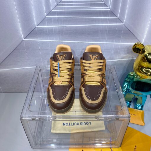 LV 精品仿製 Trainer 咖啡黃拼色運動鞋
